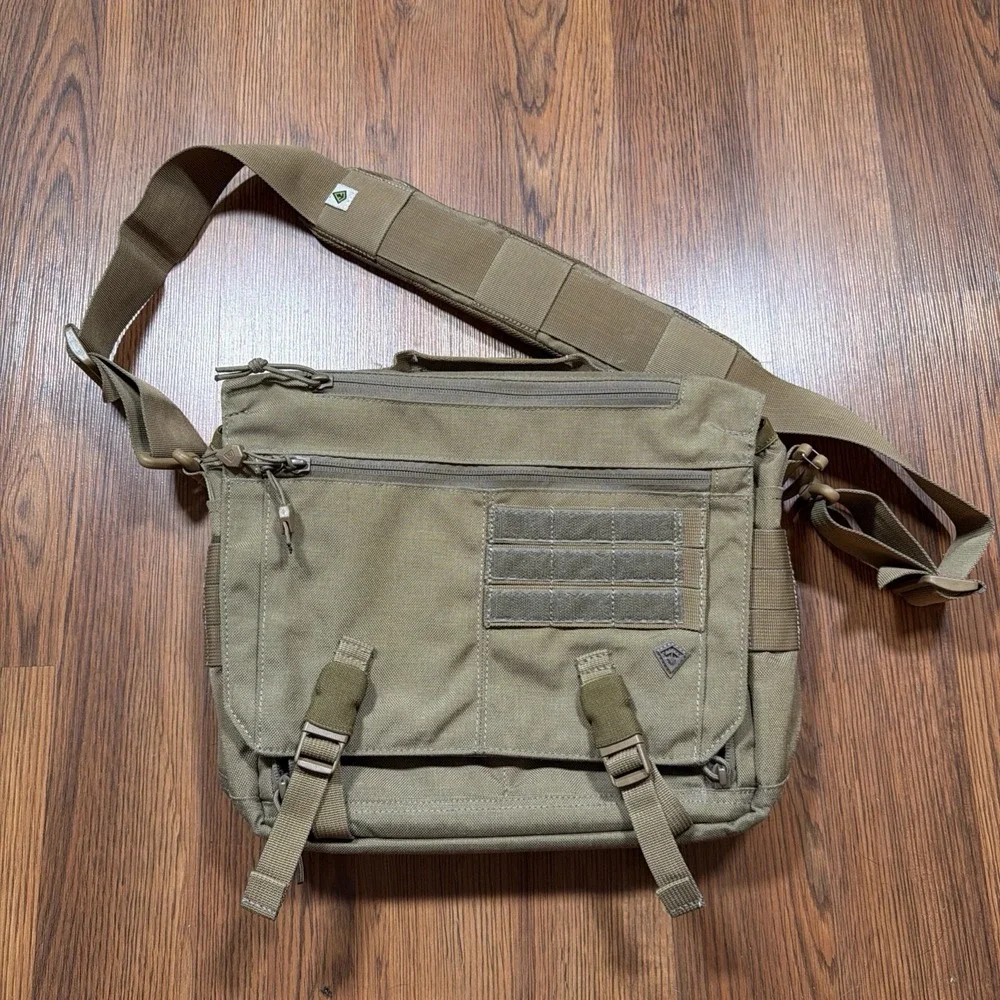 First Tactical Summit Side Satchel Military Messenger Bag Beige Brown Nylon